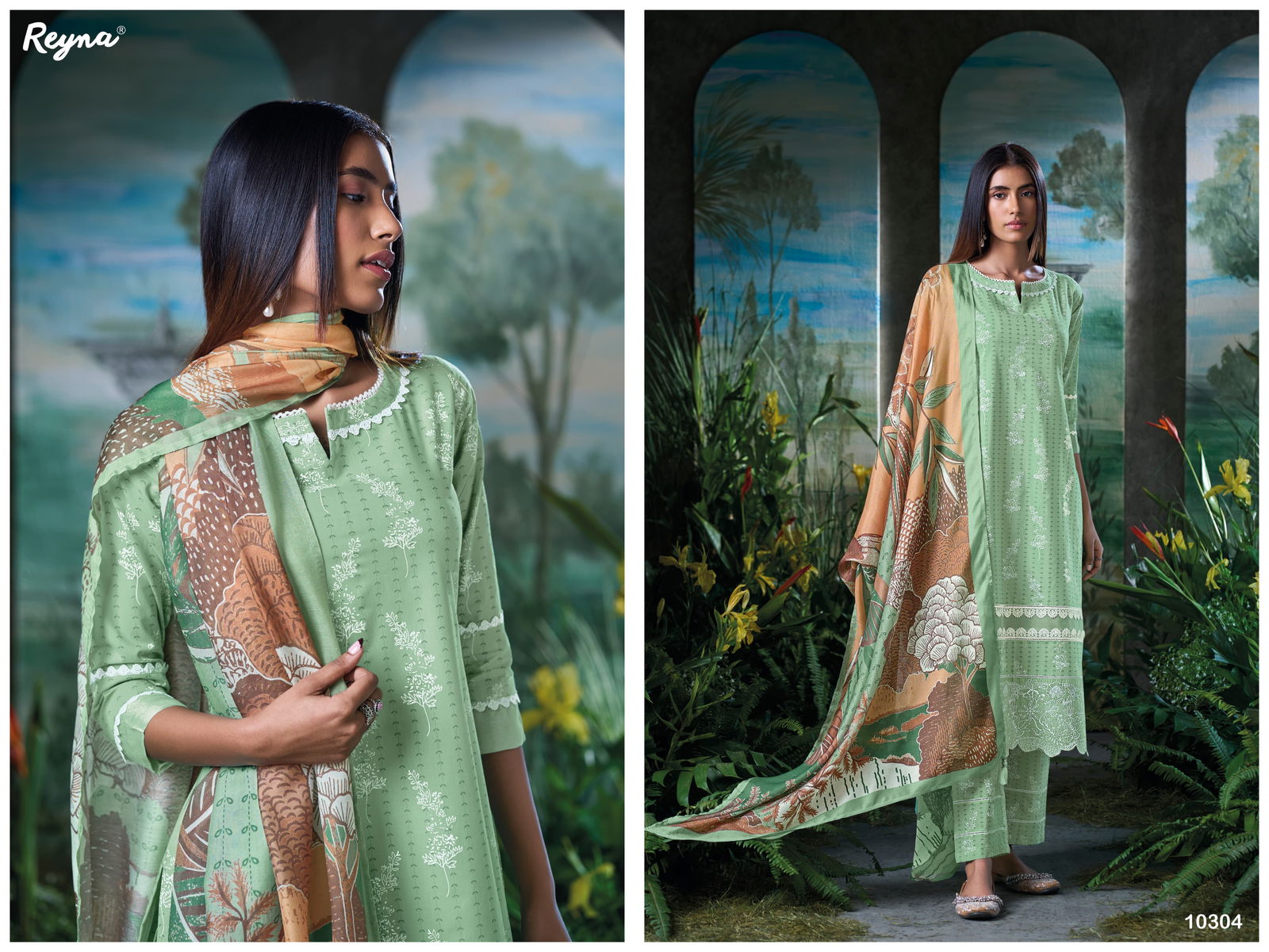 Disha By Reyna Cotton Printed Embroidery Dress Material Exporters In India